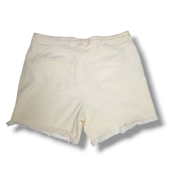 EUC Missguided High Rise Raw Hem Edge Cutoff Cotton Denim Shorts Sz. 14 Cream - Picture 2 of 7